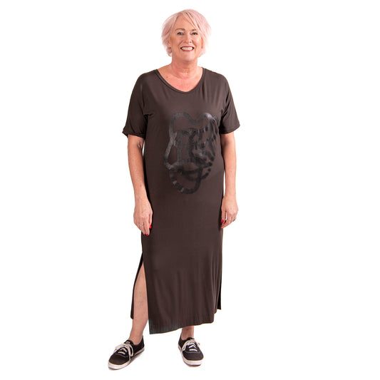 tee dress khaki - black squiggle