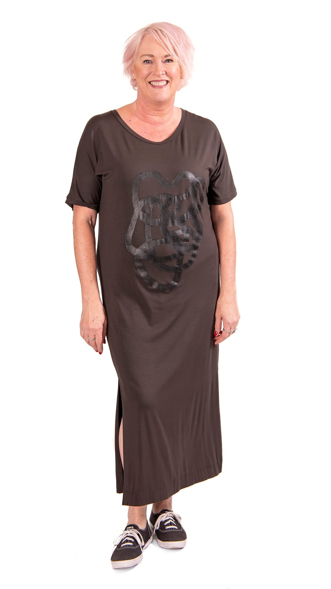 tee dress khaki - black squiggle
