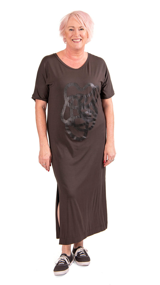 tee dress khaki - black squiggle