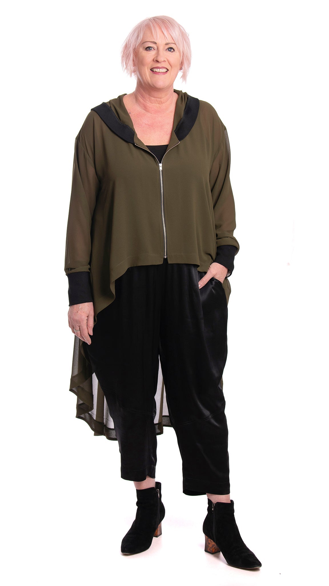divide pant black satin