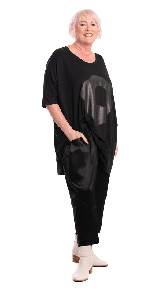 divide pant black satin